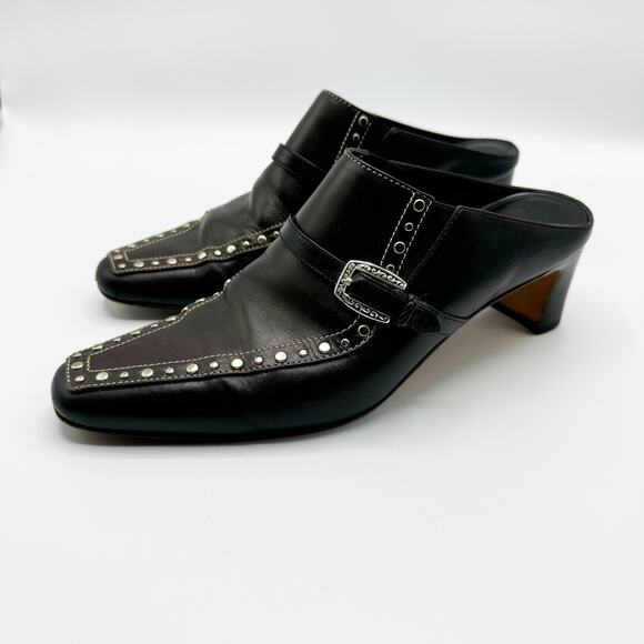 Brighton Shoes - Brighton Tempe Heeled Mules Black Brown Leather Studded Western Size 7